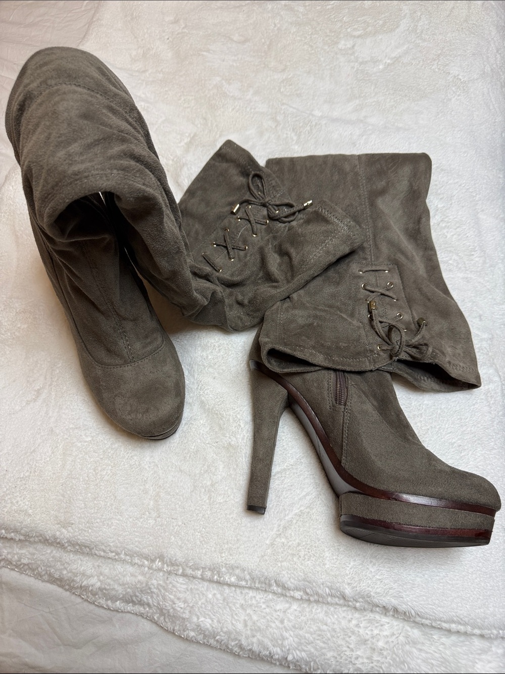 Jennifer Lopez Gray Suede High-Heel Over the Knee Boots vintage 2010